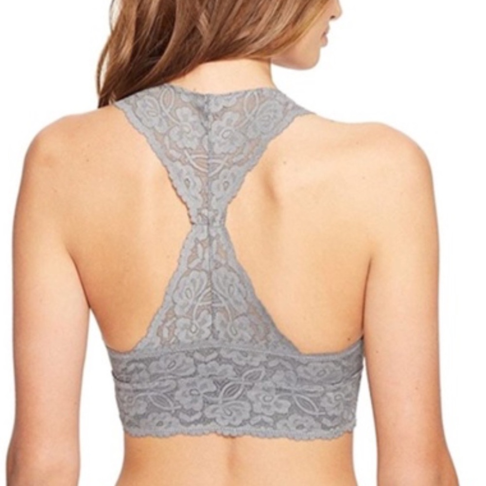 NWT Free People Intimates Galloon Lace RacerBack Bra Graphite Gray